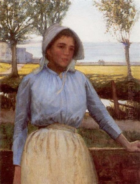 A Portrait Of A Breton Peasant Girl Oil Painting by Jean-Francois Millet