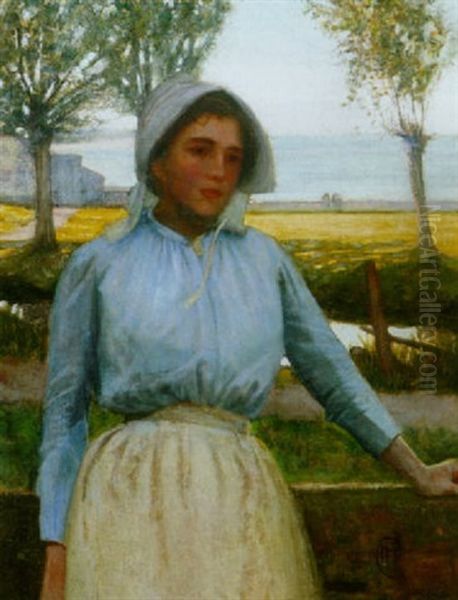 A Portrait Of A Breton Peasant Girl Oil Painting by Jean-Francois Millet