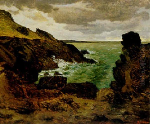 The Sea By The Cliffs At Greville Oil Painting by Jean-Francois Millet