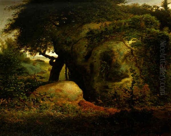 Rabbits In The Gorges D'apremont, Sunrise Oil Painting by Jean-Francois Millet