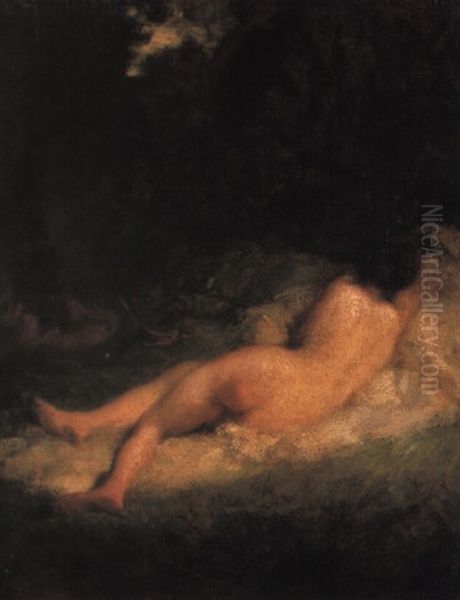 A Sleeping Nymph Watched By A Satyr Oil Painting by Jean-Francois Millet