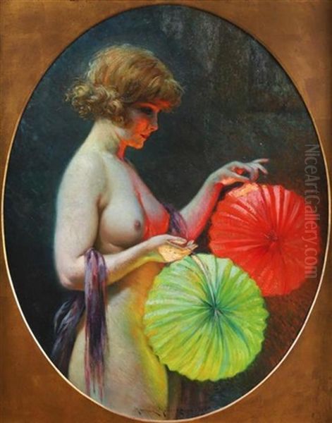 Nu Aux Lampions, 1930 Oil Painting by Maurice Milliere