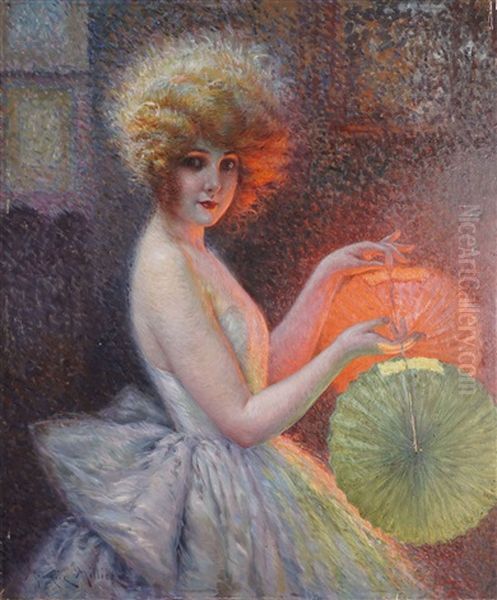 Jeune Femme Aux Lampions Oil Painting by Maurice Milliere