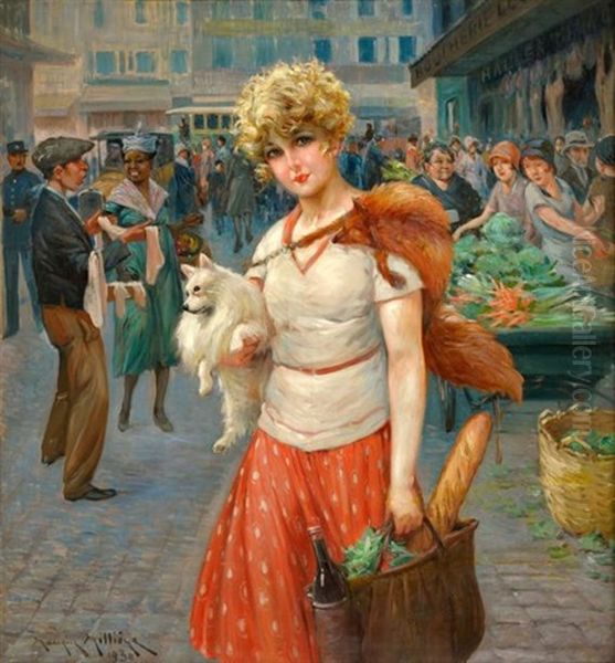 Jeune Femme Au Marche Oil Painting by Maurice Milliere