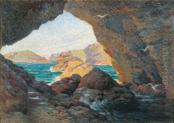 Belle-ile-en-mer, Grotte Aux Mouettes Oil Painting by Maurice Milliere