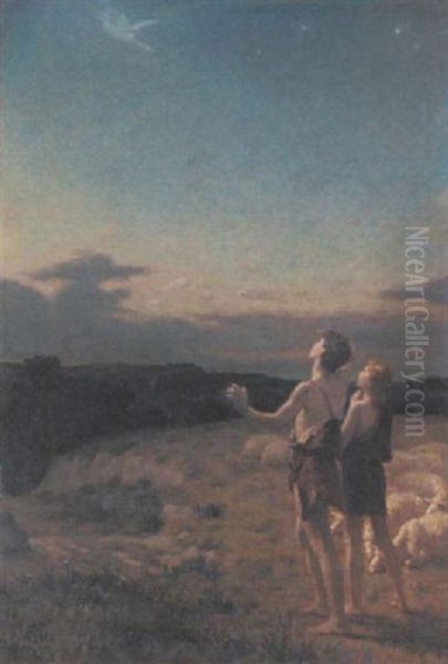 Shepherds Transfixed By A Celestial Vision Oil Painting by Paul Milliet