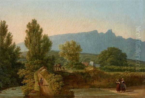 Vue De La Dent Du Chat, Pres De Grenoble Oil Painting by Alexandre Louis Robert Millin Du Perreux