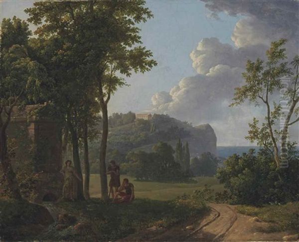 Bergers Devant Le Tombeau D'amyntas Oil Painting by Alexandre Louis Robert Millin Du Perreux