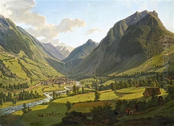 Blick Auf Das Thermalbad Cauterets In Den Pyrenaen Oil Painting by Alexandre Louis Robert Millin Du Perreux