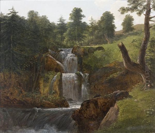 Cascade Aux Abords D'une Foret Oil Painting by Alexandre Louis Robert Millin Du Perreux