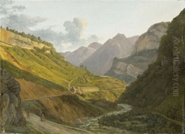 Vue Des Eaux-chaudes Dans Les Basses-pyrenees Oil Painting by Alexandre Louis Robert Millin Du Perreux