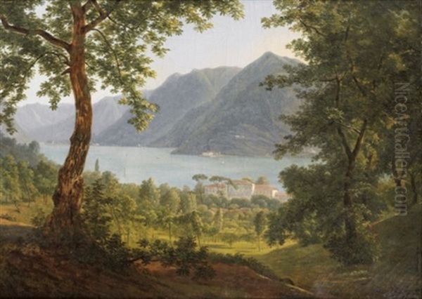 Vue Du Lac De Come, Prise Au Dessus Du Palais Odescalchi Oil Painting by Alexandre Louis Robert Millin Du Perreux