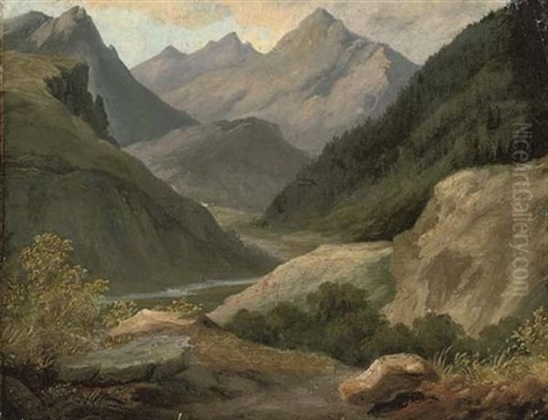 A Valley In The Pyrenees Oil Painting by Alexandre Louis Robert Millin Du Perreux