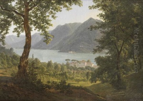 Vue Du Lac De Come, Prise Au Dessus Du Palais Odescalchi Oil Painting by Alexandre Louis Robert Millin Du Perreux