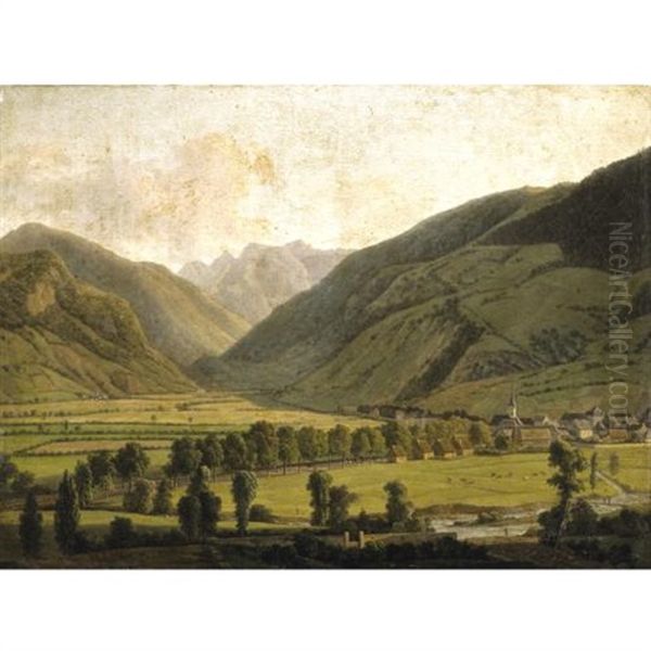 View Of Bagneres-de-luchon Oil Painting by Alexandre Louis Robert Millin Du Perreux