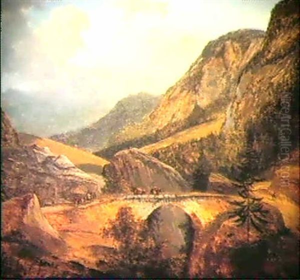 A View Of The Mont St Gothard Oil Painting by Alexandre Louis Robert Millin Du Perreux