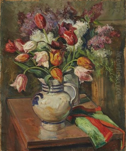 Bouquet De Tulipes Oil Painting by Vassily Dimitrievitch Millioty