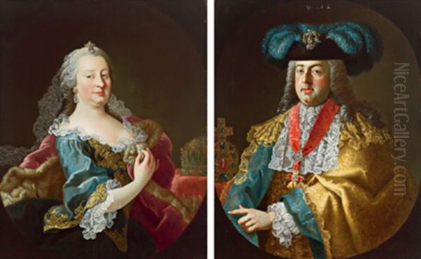 Bildnis Der Kaiserin Maria Theresia (+ Bildnis Des Kaisers Franz Stephan I; Pair) Oil Painting by Johann Michael Millitz