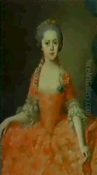 Bildnis Einer Vornehmen Jungen Dame In Rotem Kleid Oil Painting by Johann Michael Millitz