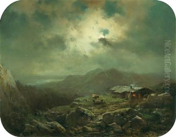 Night On The Untersberg Oil Painting by Karl Millner