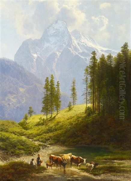 Alpental Mit Blick Auf Die Zugspitze Oil Painting by Karl Millner