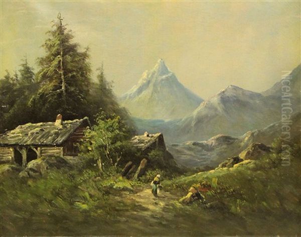 Hutte In Den Alpen Oil Painting by Karl Millner