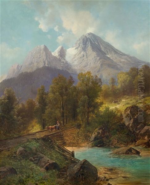 The Watzmann Near Berchtesgaden Oil Painting by Karl Millner