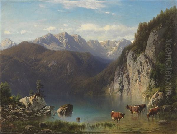 Der Alpsee Bei Hohenschwangau Oil Painting by Karl Millner