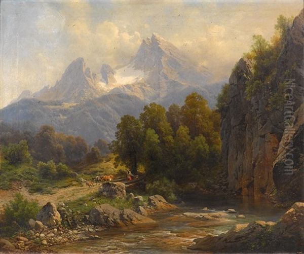 View Of The Watzmann Oil Painting by Karl Millner