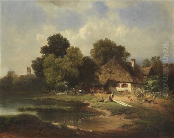 Landschaft Mit Bauernhof Oil Painting by Karl Millner