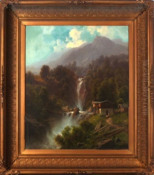 Landscape With Waterfall Oil Painting by Karl Millner