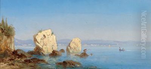 Fischer Am Strand Bzw. Die Faraglioni Felsen Auf Capri Oil Painting by Wilhelm Beurlin