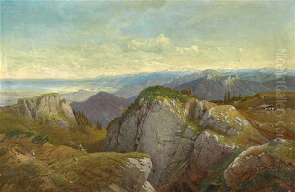 Hochgebirgslandschaft An Einem Sommertag Mit Figurenstaffage Oil Painting by Karl Millner