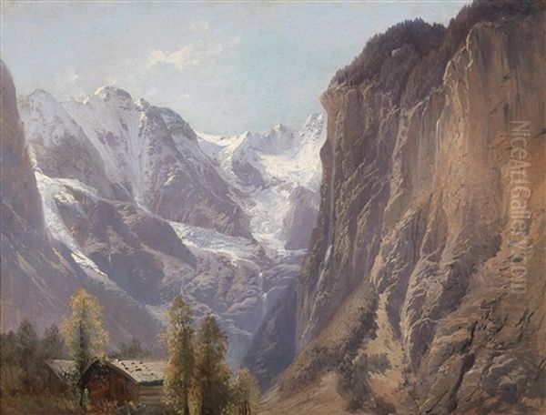 Staubbachfall Bei Grindelwald, Schweiz Oil Painting by Karl Millner