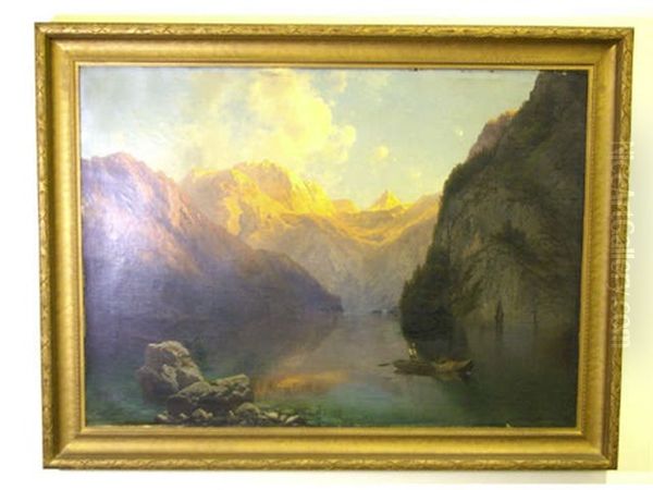 A Prayer In A Mountain Lake Oil Painting by Karl Millner