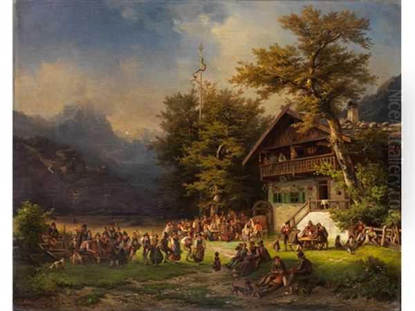 Maibaumfest Vor Einer Waldwirtschaft Oil Painting by Karl Millner