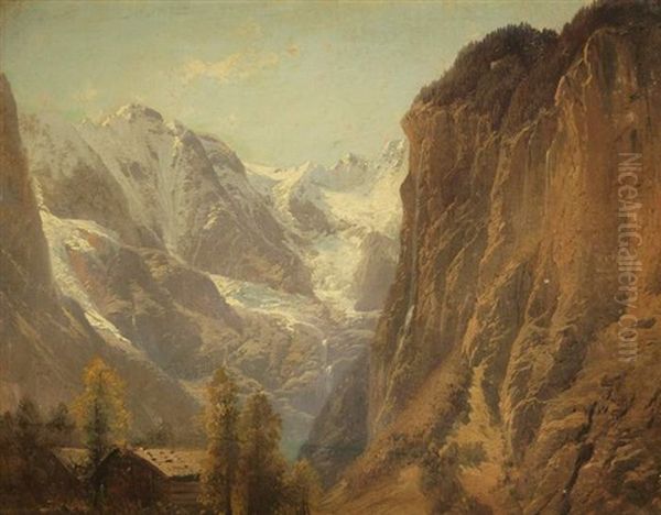 Staubbachfall Bei Grindelhodler/schweiz Oil Painting by Karl Millner