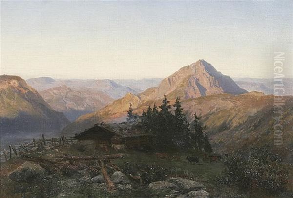 Almhutte Im Gebirge Oil Painting by Karl Millner