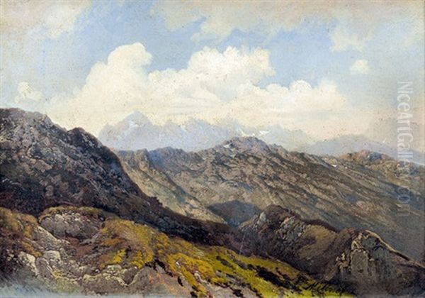 Hochgebirgslandschaft Mit Felsen Oil Painting by Karl Millner