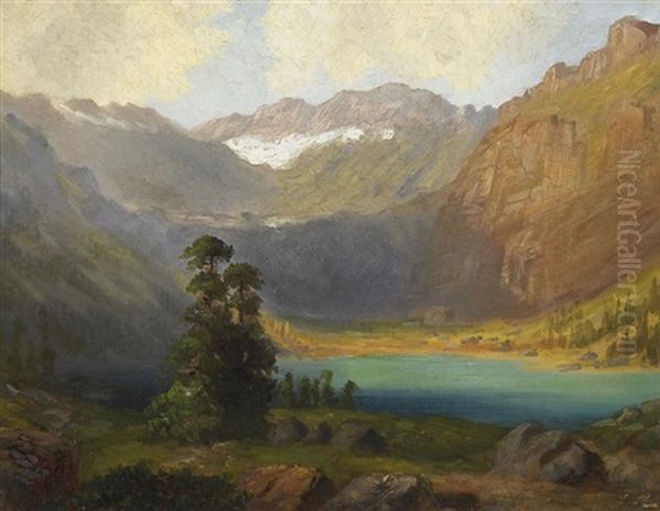 Sommer In Den Alpen. Blick Vom Ufer Auf Unberuhrten See Oil Painting by Karl Millner