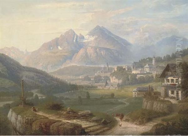 A Prayer At A Tyrolean Village Oil Painting by Karl Millner