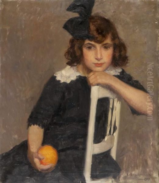 Portrait Eines Sitzenden Madchens Mit Einer Orange by Emil Beurmann