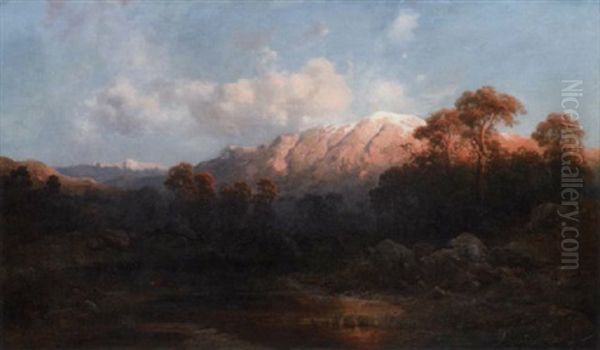 An Alpine Landscape At Dusk by Karl Millner