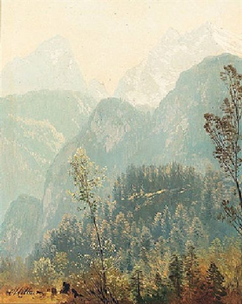 Alpine Landscape Oil Painting by Karl Millner