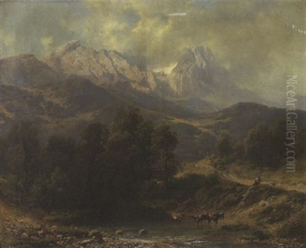 Blick Auf Das Dachsteinmassiv Oil Painting by Karl Millner