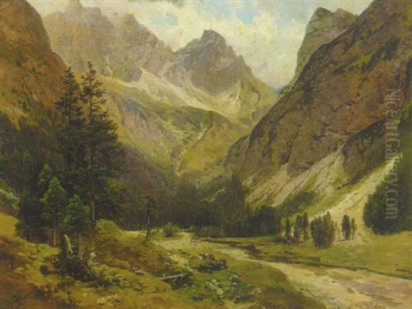 Hochgebirgstal Mit Einem Bachlauf Oil Painting by Karl Millner