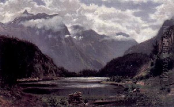 Sommertag Im Hochgebirge Mit Prachtvollem Lichteinfall Auf Gebirgssee Oil Painting by Karl Millner