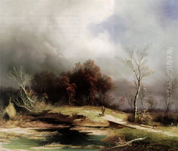 Herbstliche Moorlandschaft Mit Kleinem Bachlauf Oil Painting by Karl Millner