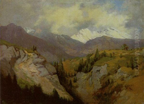 Hochgebirgstal Mit Einem Martel Im Mittelgrund Rechts Oil Painting by Karl Millner