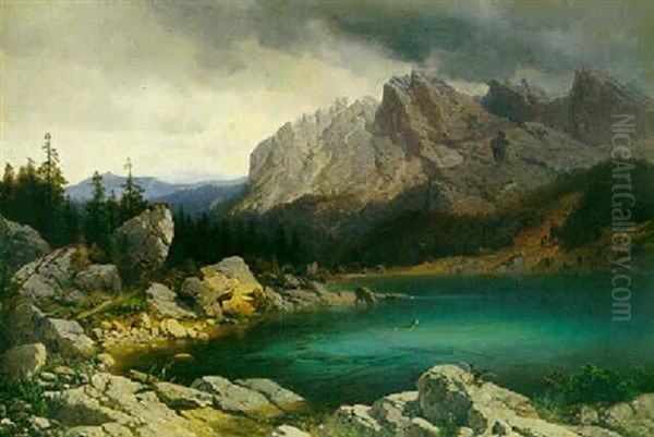 Bergsee Oil Painting by Karl Millner